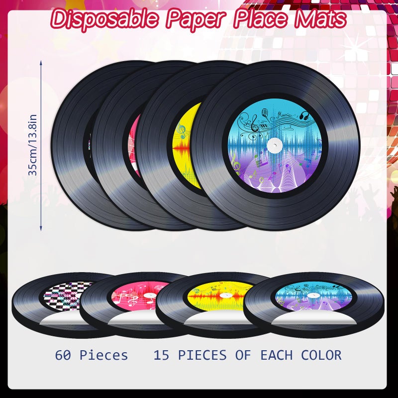 Tarklanda 60PCS Record Paper Placemats Disposable 13.7 Inch Rock and Roll Vinyl Record Place Mats Vintage Musical Theme Round Table Mats for Dinner Table Decor Birthday 50s Theme Rock Music Party Supplies - Image 2