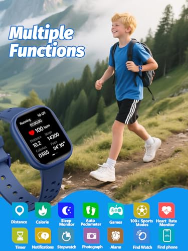 teslahero Upgraded Kids Smart Watch Fitness Tracker 185 Screen with 12 Puzzle Games Heart Rate Sleep Monitor Pedometer Waterproof Activity Tracker withWithout APP for Fitbit Boys Girls Blue - Image 3
