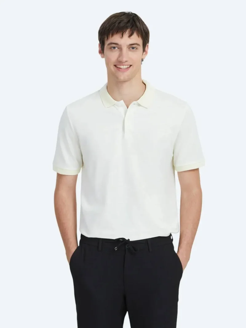 كيب تيشيرت قطني 100% بياقة بولو بلون بيج فاتح