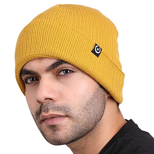 Coreteq Unisex Soft Wool Winter Cuff Beanie Cap (Mustard Yellow, Free Size, Pack of 1) - Image 1