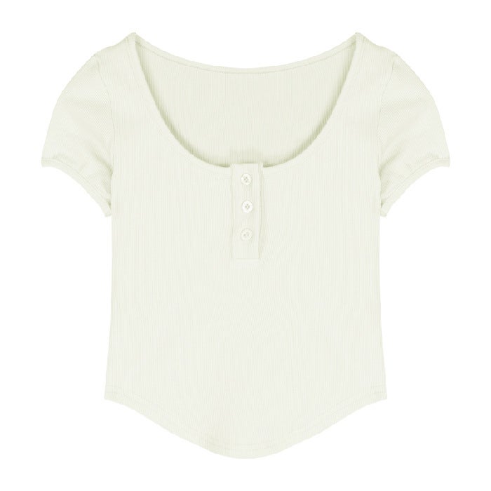 Irregular Short T-Shirt Women'S 2025 Summer Pure Desire U-Neck Leaky Collarbone Slim Short-Sleeved Threaded Top Trendy - Image 1