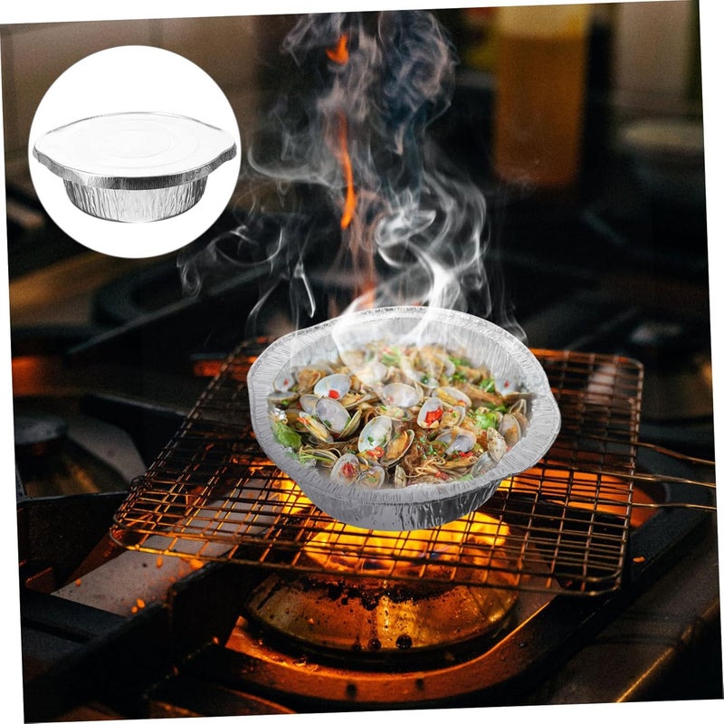POPETPOP 5Sets Portable Bbq Food Heating Pans Multi Function Lidded Tin Foil Pots High Temperature Resistance for Oven Air Fryer Microwave for Bbq Picnics and Parties - Image 4