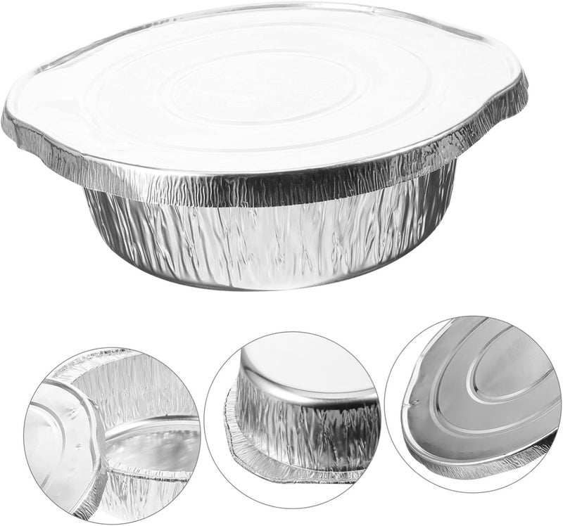 POPETPOP 5Sets Portable Bbq Food Heating Pans Multi Function Lidded Tin Foil Pots High Temperature Resistance for Oven Air Fryer Microwave for Bbq Picnics and Parties - Image 5