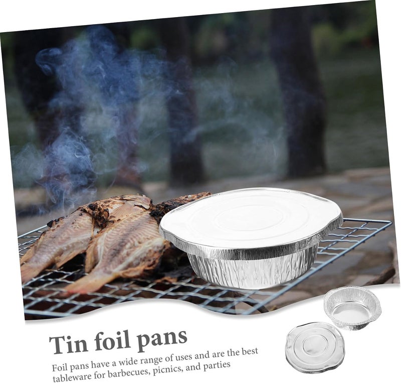 POPETPOP 5Sets Portable Bbq Food Heating Pans Multi Function Lidded Tin Foil Pots High Temperature Resistance for Oven Air Fryer Microwave for Bbq Picnics and Parties - Image 3