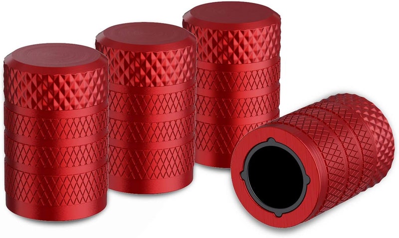 CKAuto Tire Valve Stem Caps, Red, 4 pcs/Pack, Anodized Aluminum Tire Valve Cap Set, Corrosion Resistant, Universal Stem Covers for Cars Trucks Motorcycles SUVs and Bikes - Image 1