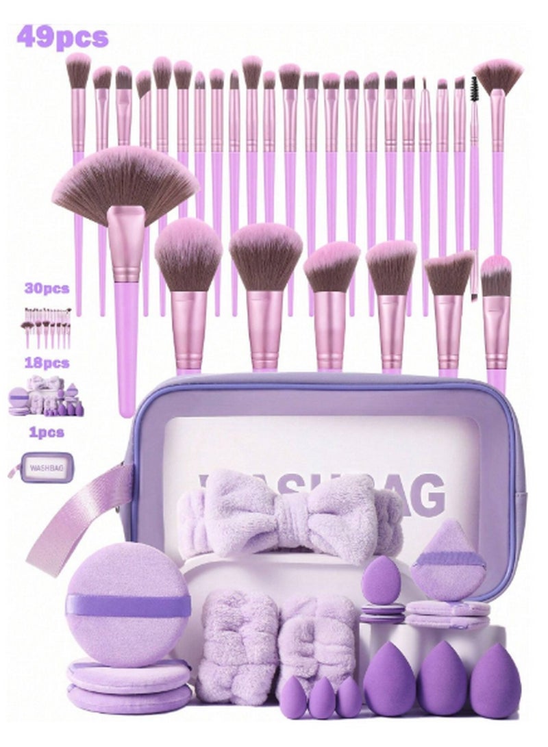 مجموعة فرش وإسفنجات مكياج من 49 قطعة – طقم تجميلي احترافي لتطبيق سلس وتخزين أنيق - Image 1