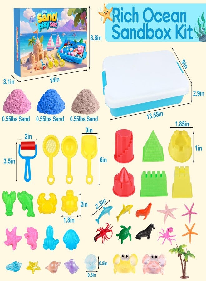 Mikiwon Ocean Sensory Bin, Sandbox Play Sand Art Kit with 1.65lbs Play Sand, Sea Animal Toys Molds, Sensory Play for Girls Boys Age 3 4 5 6 7 8, Beach Toys for Kids Xmas Birthday Gifts - Image 4