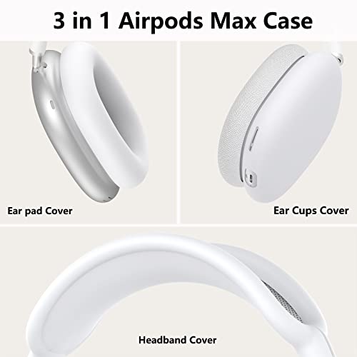 MINDRESY Silicone Case Cover for AirPods Max Headphones,Ear Pad Case Cover/Ear Cups Cover/Headband Cover for AirPods Max (USB-C/Lightning)(2024/2020),Accessories Silicone Protector for Apple AirPods Max, White - Image 4