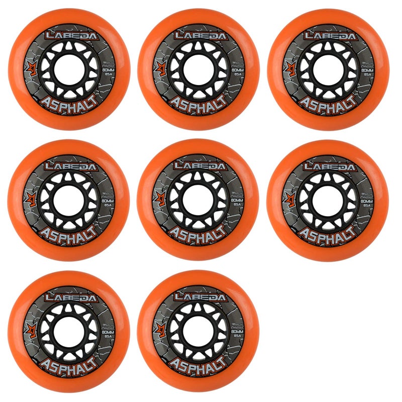 8 Labeda Gripper Asphalt Outdoor Roller Hockey Wheels Orange 80mm
