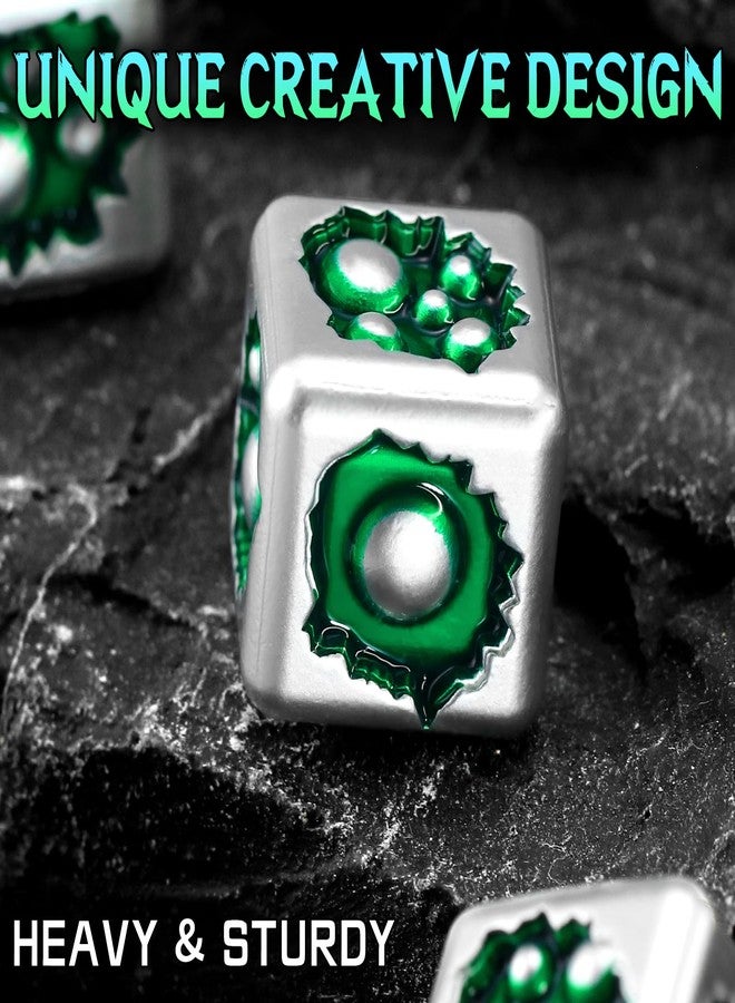 FONVGOGO D6 Dice Set of Six Pcs 15mm, Cool Unique Metal 6 Sided Dice for DND, RPG, Dungeons and Dragons, Gift (Bubble-D6 White Green) - Image 2