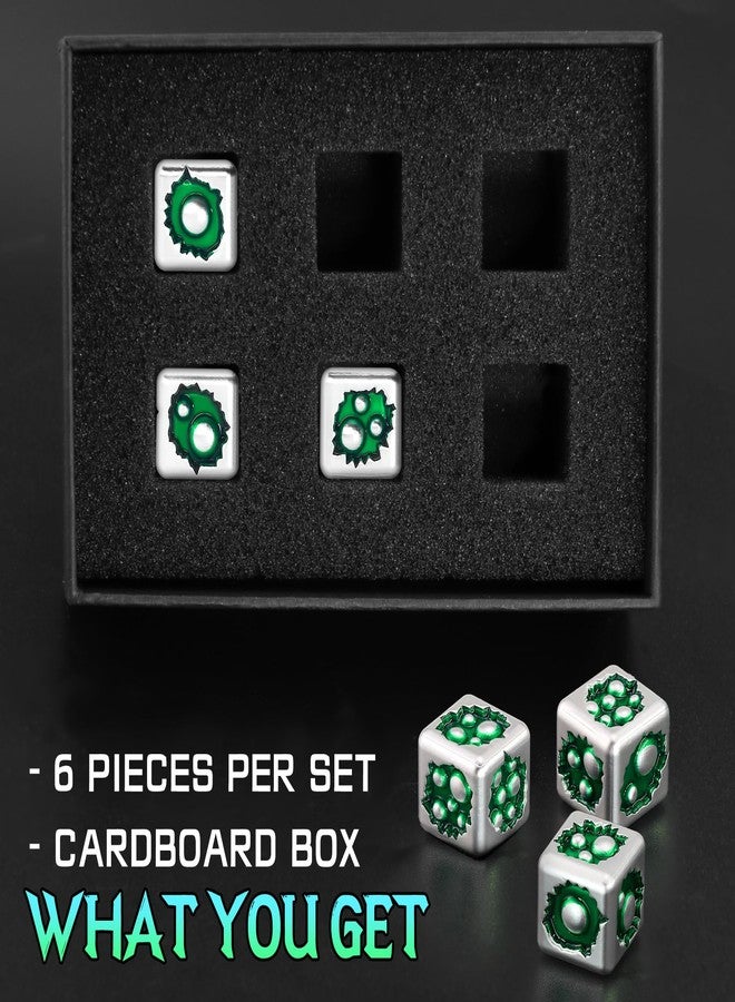 FONVGOGO D6 Dice Set of Six Pcs 15mm, Cool Unique Metal 6 Sided Dice for DND, RPG, Dungeons and Dragons, Gift (Bubble-D6 White Green) - Image 5