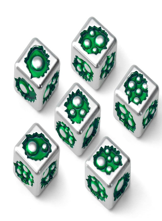 FONVGOGO D6 Dice Set of Six Pcs 15mm, Cool Unique Metal 6 Sided Dice for DND, RPG, Dungeons and Dragons, Gift (Bubble-D6 White Green) - Image 1