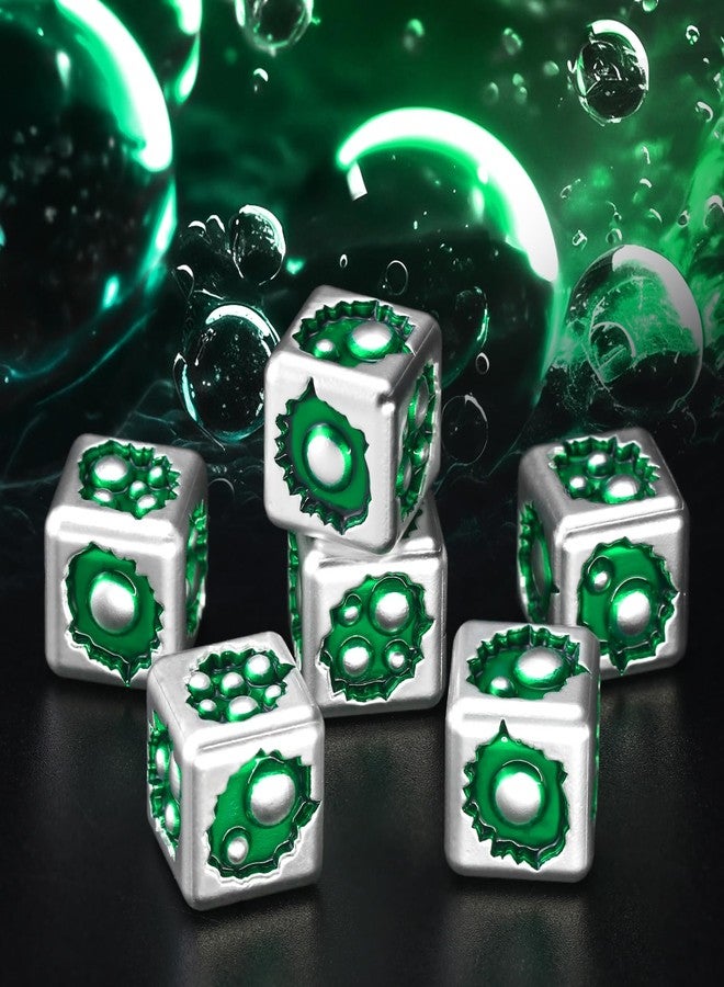 FONVGOGO D6 Dice Set of Six Pcs 15mm, Cool Unique Metal 6 Sided Dice for DND, RPG, Dungeons and Dragons, Gift (Bubble-D6 White Green) - Image 4