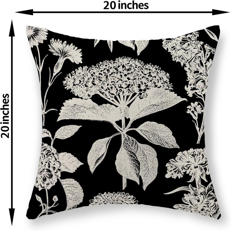 GOLIANDA Black Pillow Covers 20x20 Inch Set of 2 Vintage Boho Floral Hydrangea Herbs Botanical Throw Pillows Outdoor Flower Decoration Pillowcase Linen Farmhouse Cushion Case Decorative for Couch Sofa - Image 2