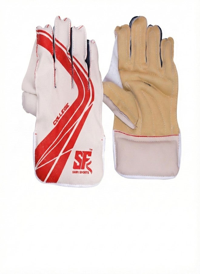 قفازات حارس المرمى للصغار من SAIFI SPORTS للعبة الكريكيت بكرة التنس - خفيفة الوزن ومتينة مع قبضة محكمة - تناسب الأولاد من سن 10 إلى 15 سنة (أبيض/أحمر) - Image 1