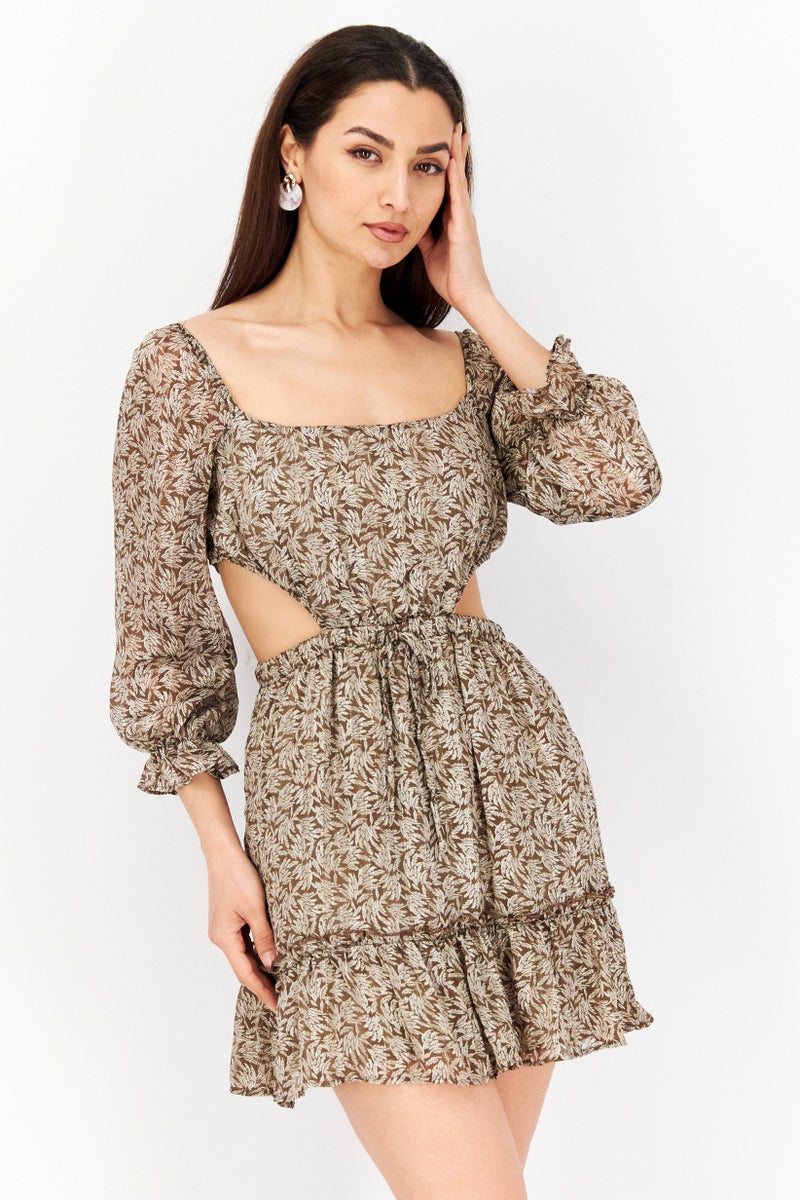 Endless Blu Women Metallic Mini Dress, Brown - Image 1