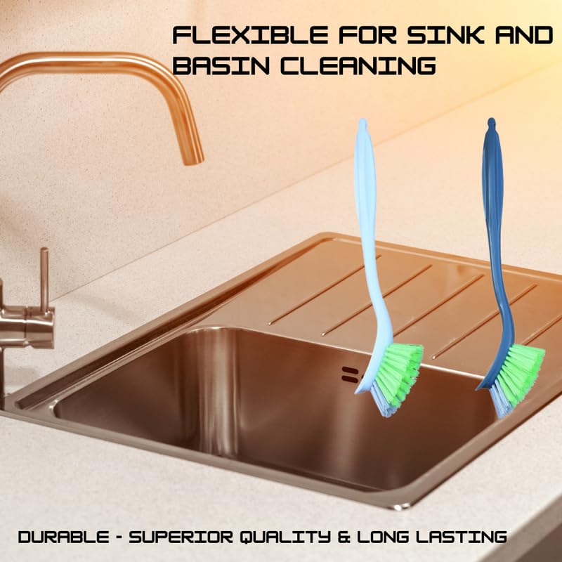 KWEL Plastic Dishwashing, Wash Basin, Sink Cleaning Brush Kitchen Cleaning Sink Brush (Multicolor) Pack of 2 - Image 3