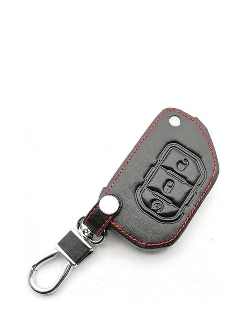 الأزرق جي دبليو Leather Car Keys Cover Key Holder Bag Case 3 Buttons Folding Wallet Accessories Interior,For Jeep Wrangler JL 2018 - Image 1