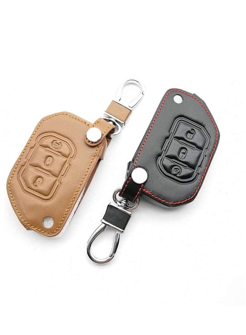 الأزرق جي دبليو Leather Car Keys Cover Key Holder Bag Case 3 Buttons Folding Wallet Accessories Interior,For Jeep Wrangler JL 2018 - Image 2