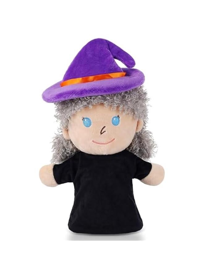 Castle Hand Puppets Fairy Tales Queen & King, Princess & Prince, Elf & Witch Plush Toys Role-Play Toy Puppets for Kids Storytelling Imaginative Pretend Play Teaching Preschool(Witch) - Image 1