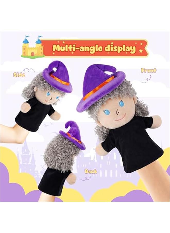 Castle Hand Puppets Fairy Tales Queen & King, Princess & Prince, Elf & Witch Plush Toys Role-Play Toy Puppets for Kids Storytelling Imaginative Pretend Play Teaching Preschool(Witch) - Image 2