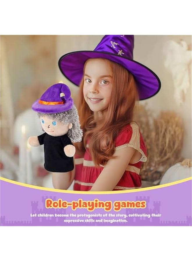Castle Hand Puppets Fairy Tales Queen & King, Princess & Prince, Elf & Witch Plush Toys Role-Play Toy Puppets for Kids Storytelling Imaginative Pretend Play Teaching Preschool(Witch) - Image 5