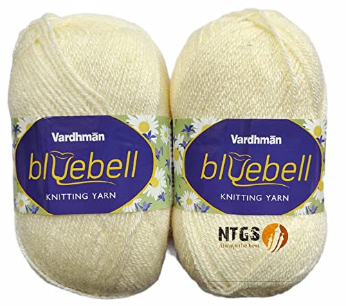 KYSS Vardhman Bluebell Off White 500 GM 1 Ball 100 GM Each Wool Ball Hand Knitting WoolArt Craft Soft Fingering Crochet Hook Yarn Needle Acrylic Knitting Yarn Thread Dyed Shade No9 - Image 1