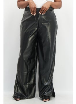 Women Regular Fit Solid Leather Pants, Black