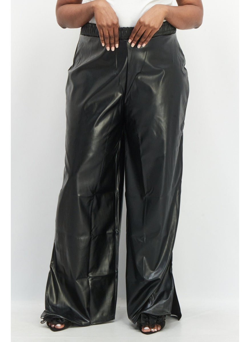I SAW IT FIRST - Women Regular Fit Solid Leather Pants, Black - Image 1