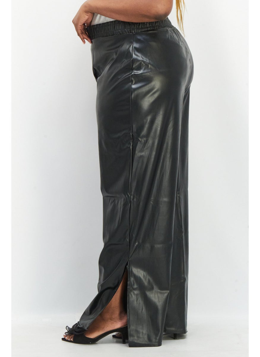 I SAW IT FIRST - Women Regular Fit Solid Leather Pants, Black - Image 1