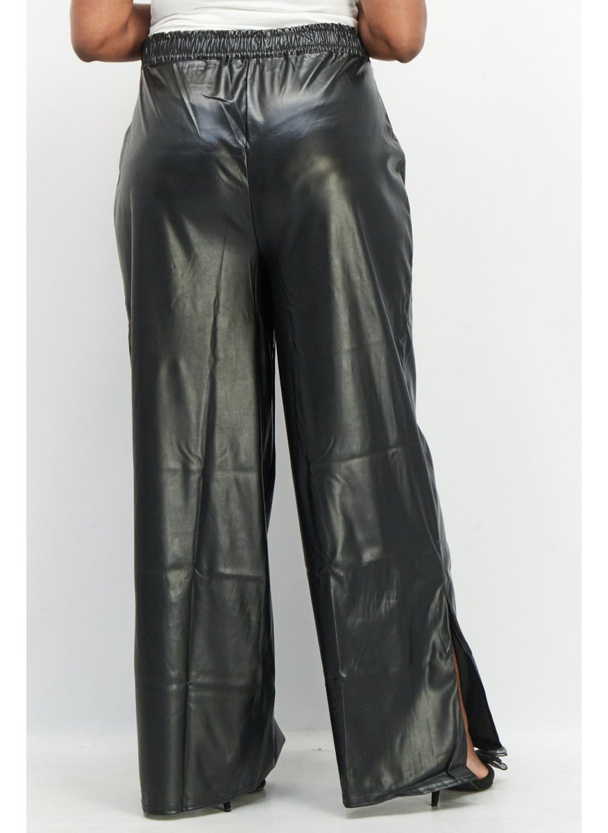 I SAW IT FIRST - Women Regular Fit Solid Leather Pants, Black - Image 1