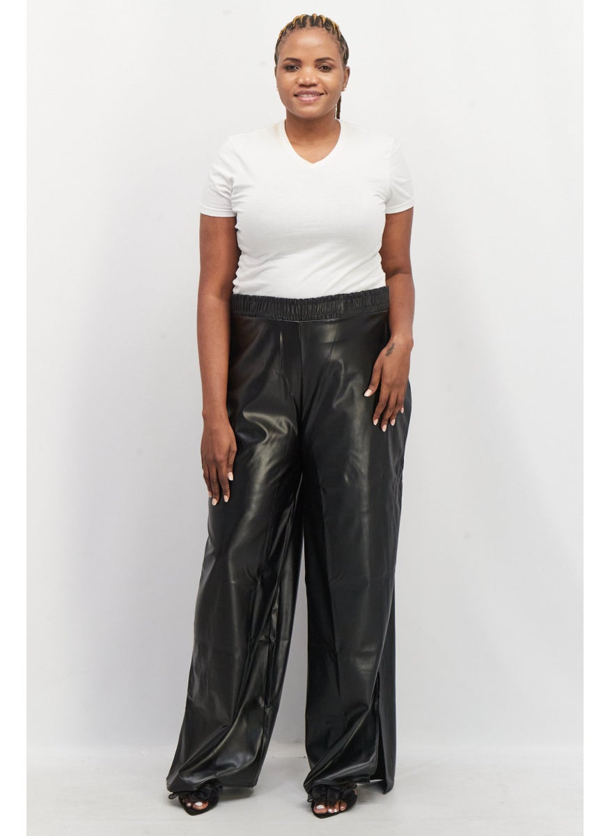 I SAW IT FIRST - Women Regular Fit Solid Leather Pants, Black - Image 1