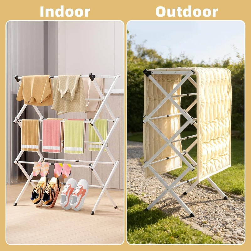 BAKON Space Saving Foldable Clothes Drying Rack, Extendable Rustproof Laundry Rack for Indoor Outdoor Use, No Assembly Required, Suitable for Bathroom Laundry Room Apartment RV, White - Image 3