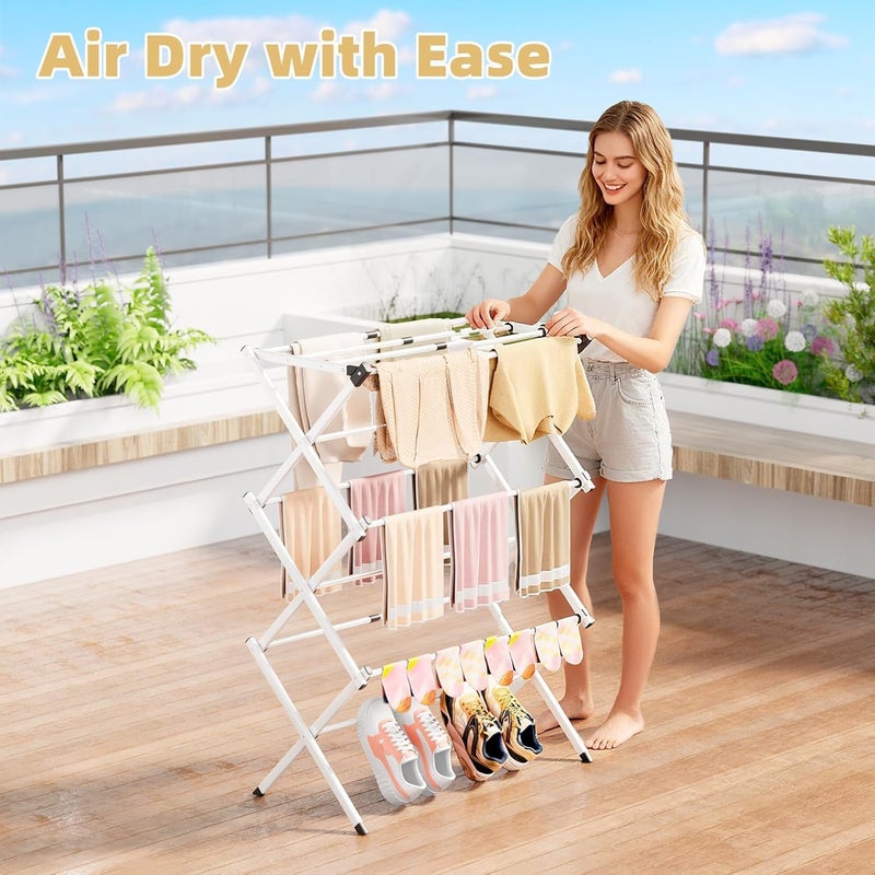 BAKON Space Saving Foldable Clothes Drying Rack, Extendable Rustproof Laundry Rack for Indoor Outdoor Use, No Assembly Required, Suitable for Bathroom Laundry Room Apartment RV, White - Image 5