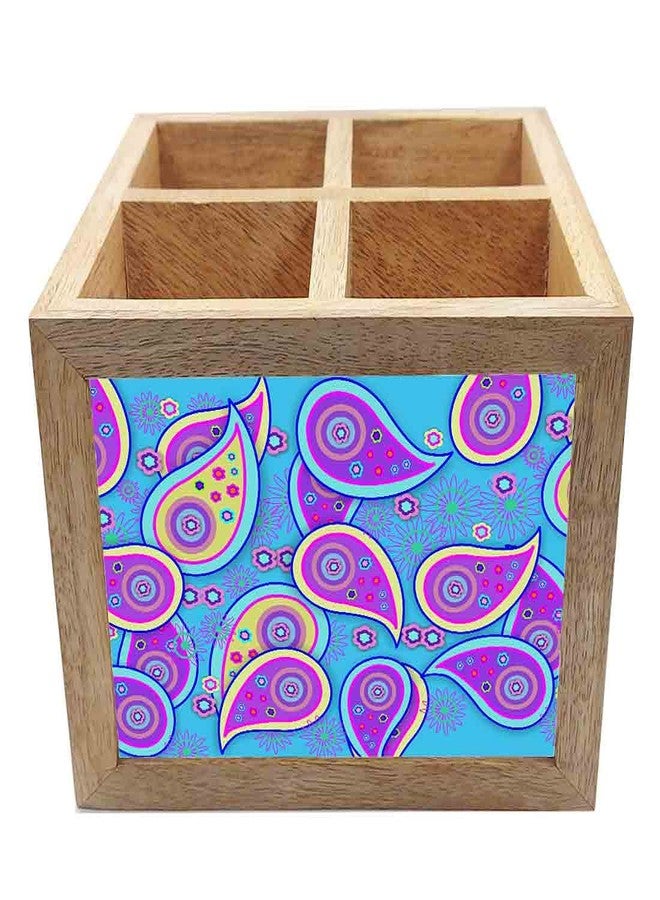 Nutcase Wooden Cutlery Stand Holder Silverware Caddy Spoons Forks Knives Organizer for Dining Table & Kitchen -Made in India-Spoons NOT Included - Paisley - Image 3