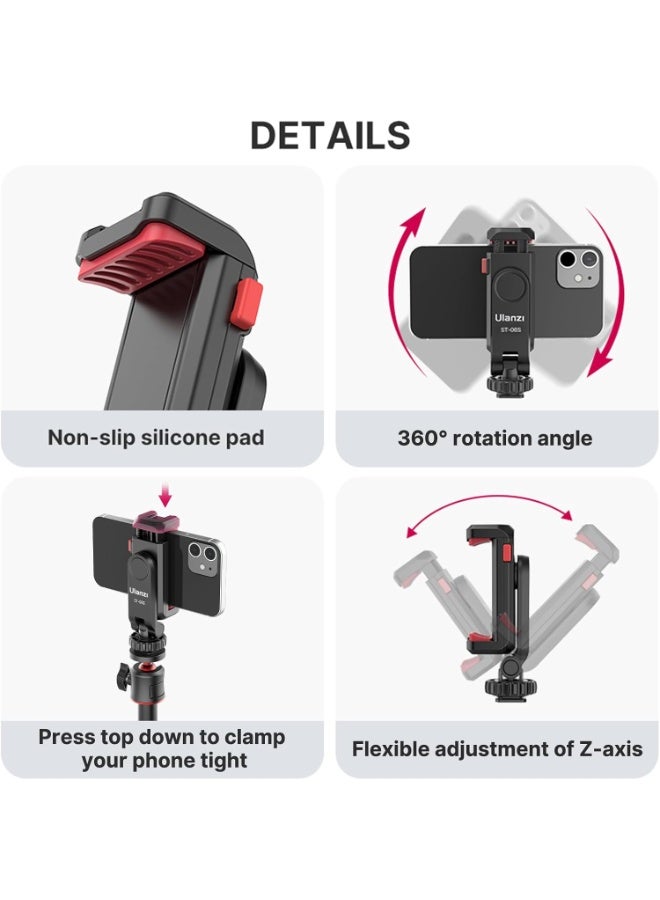 ULANZI ST-06S Camera Hot Shoe Phone Holder – Adjustable Tripod Phone Mount with 1/4" Screw & Cold Shoe Mount for Vlogging, Photography & Video Recording - Image 5