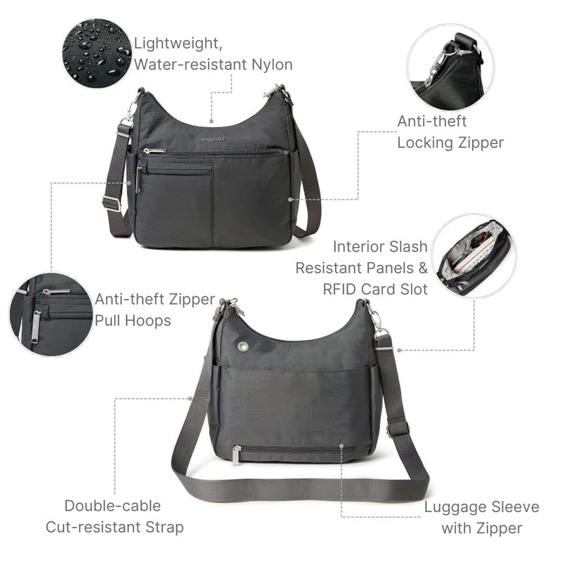 Baggallini SecurtexÂ® Anti-theft Free Time Crossbody Bag Cross Body, Charcoal, One Size US - Image 4