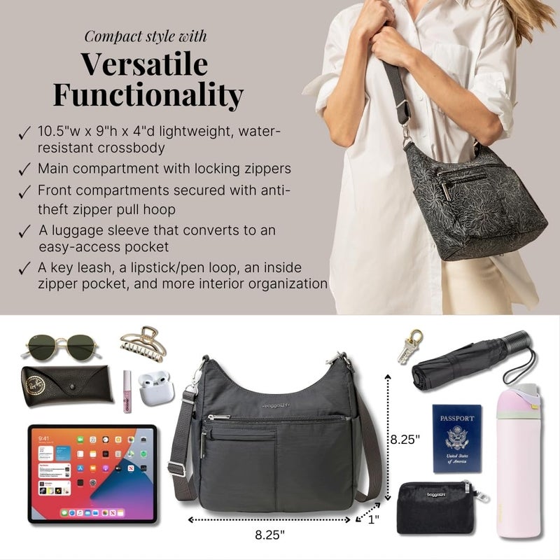 Baggallini SecurtexÂ® Anti-theft Free Time Crossbody Bag Cross Body, Charcoal, One Size US - Image 5