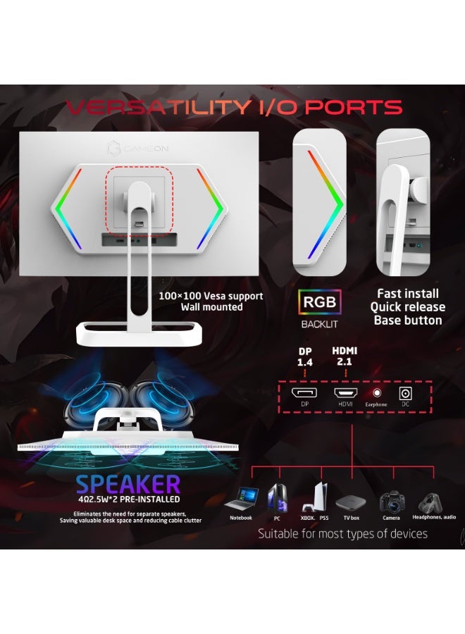 GAMEON Artic Pro 27" Gaming Monitor, FHD 1920x1080, 240Hz Refresh Rate, 0.5ms MPRT, Fast IPS, HDR400, FreeSync, HDMI 2.1, Height Adjustable, Supports PS5 Xbox white - Image 5