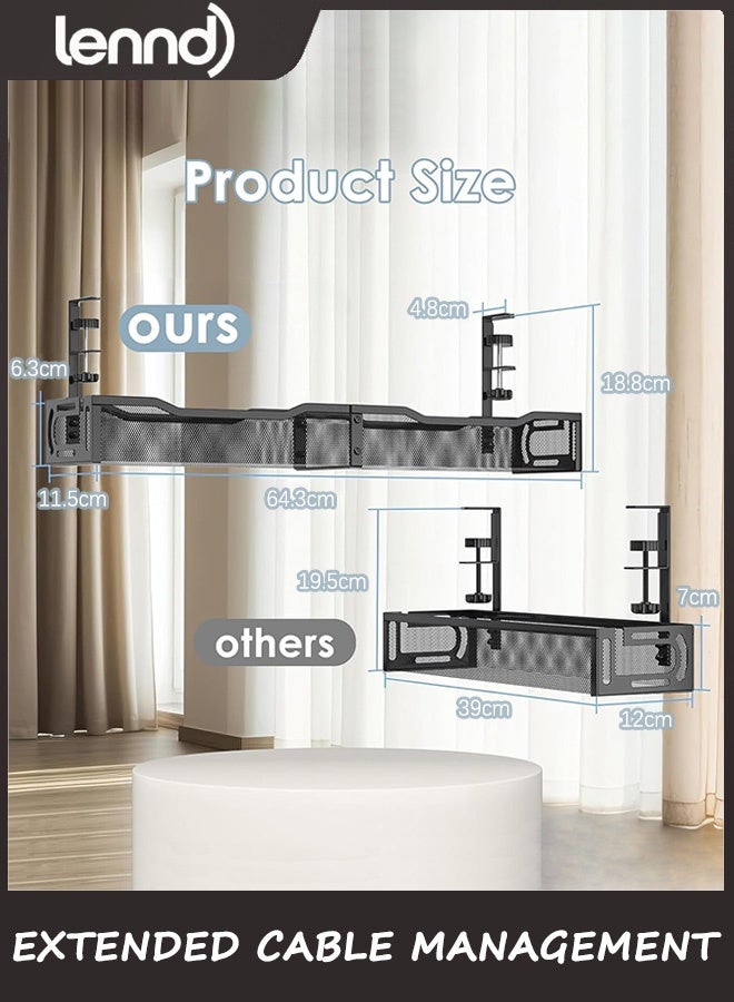 لينند منظم كابلات، منظم كابلات 64 سم تحت المكتب بدون مثقاب، منظم أسلاك معدني مع مشبك للمكتب القائم، منظم كابلات للمكتب المنزلي - Image 2