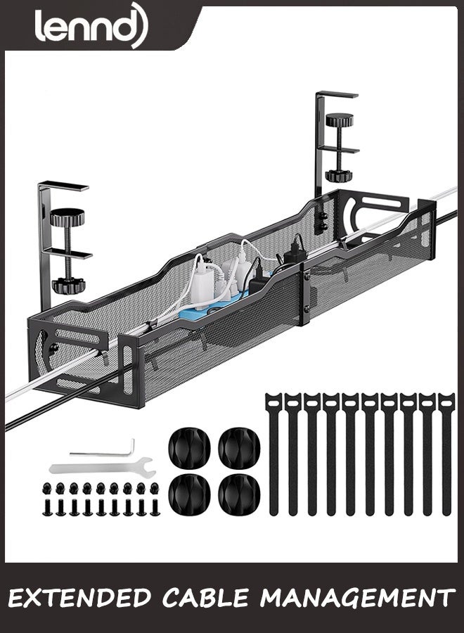 LENND Cable Management, 64cm Cable Management Under Desk No Drill, Metal Cord Organizer with Clamp for Standing Desk, Cable Organizer for Home Office