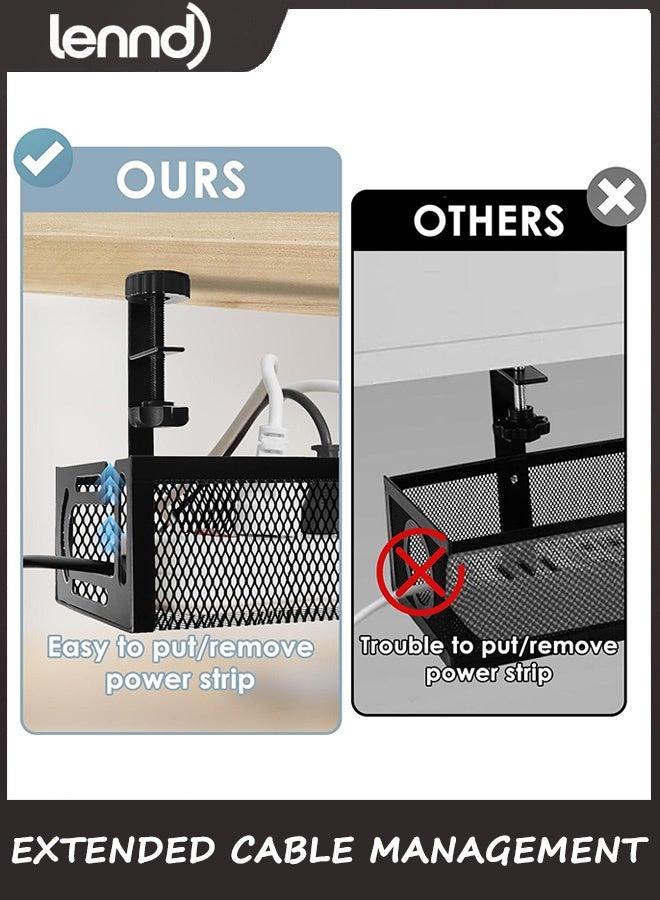 لينند منظم كابلات، منظم كابلات 64 سم تحت المكتب بدون مثقاب، منظم أسلاك معدني مع مشبك للمكتب القائم، منظم كابلات للمكتب المنزلي - Image 5