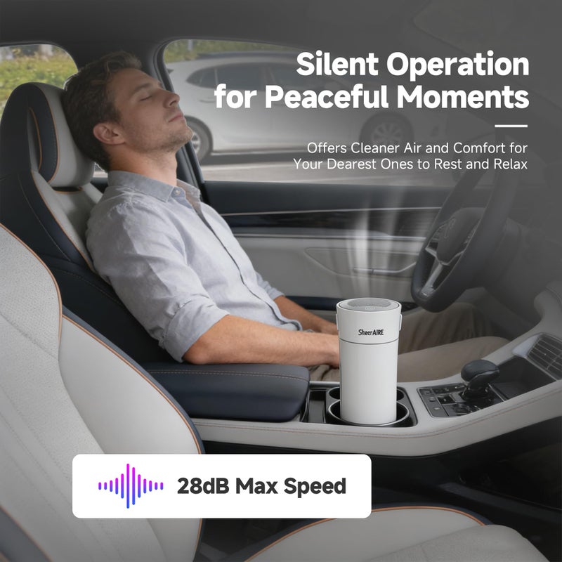 SheerAIRE Home & Car HEPA Air Purifier USB-C Charging, Ultra-Quiet 22dB, Compact Design, Night Light, 360Â° Outlet, Suitable for Car Interiors, Desks, Dorms & Pet Crates - Image 5