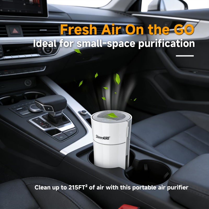 SheerAIRE Home & Car HEPA Air Purifier USB-C Charging, Ultra-Quiet 22dB, Compact Design, Night Light, 360Â° Outlet, Suitable for Car Interiors, Desks, Dorms & Pet Crates - Image 3