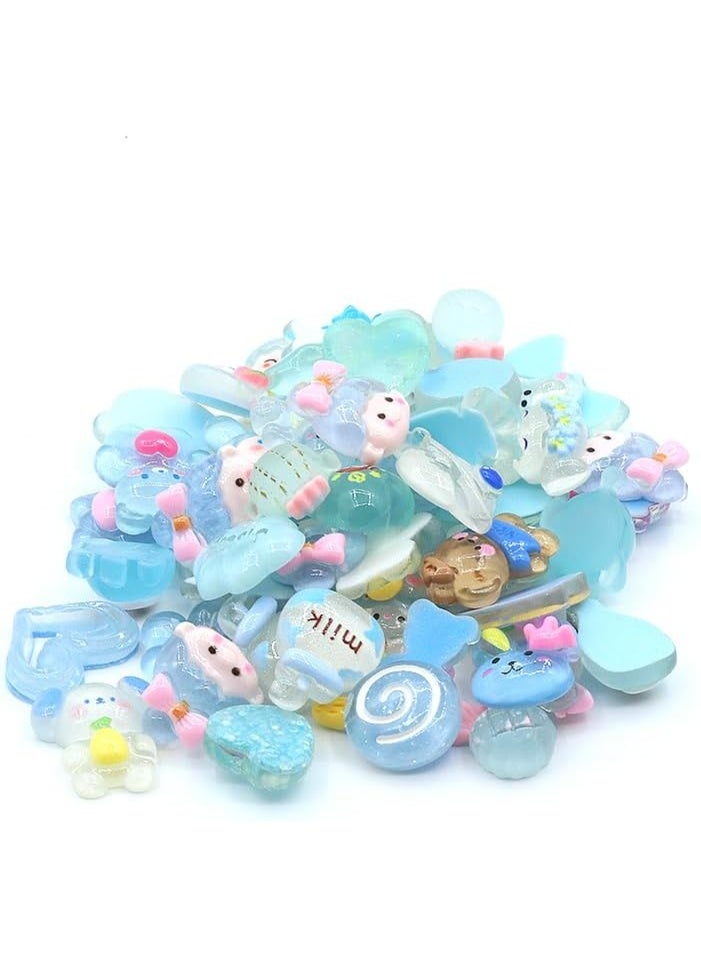 Peachjoy 60 قطعة من سحر الجيلي الأزرق المتنوع، زينة جليدية لطيفة، زخارف مصنوعة من الراتنج، دب، أرنب، إكسسوارات سلايم كاواي لحالات الهاتف، دبابيس الشعر، الحرف اليدوية والتزيين DIY - Image 2