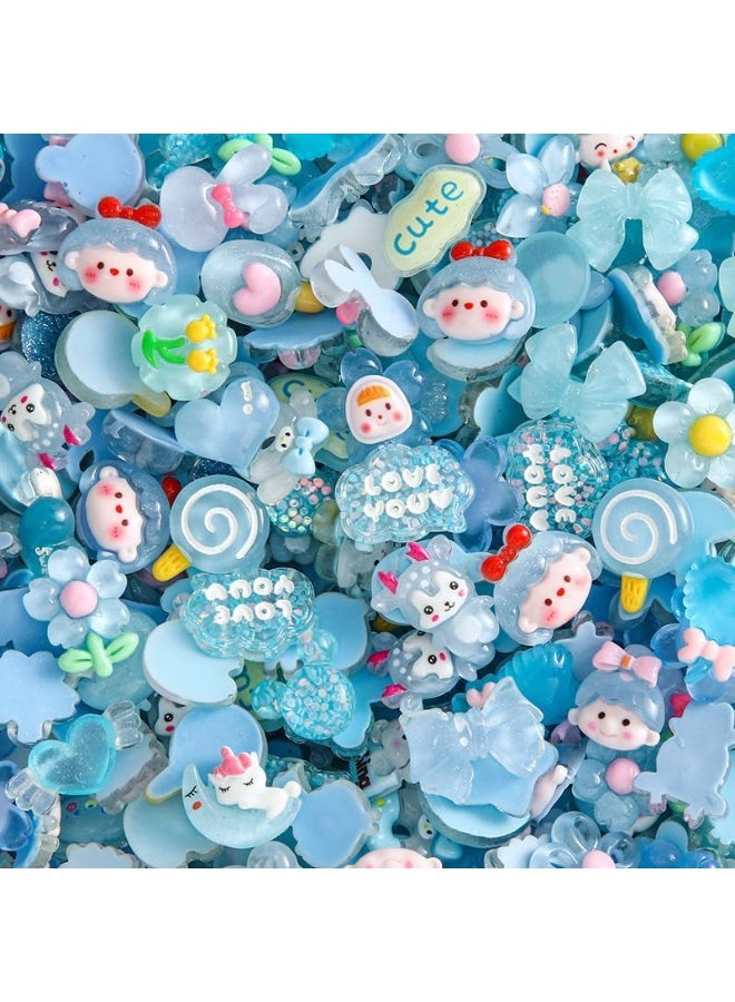 Peachjoy 60 قطعة من سحر الجيلي الأزرق المتنوع، زينة جليدية لطيفة، زخارف مصنوعة من الراتنج، دب، أرنب، إكسسوارات سلايم كاواي لحالات الهاتف، دبابيس الشعر، الحرف اليدوية والتزيين DIY - Image 3
