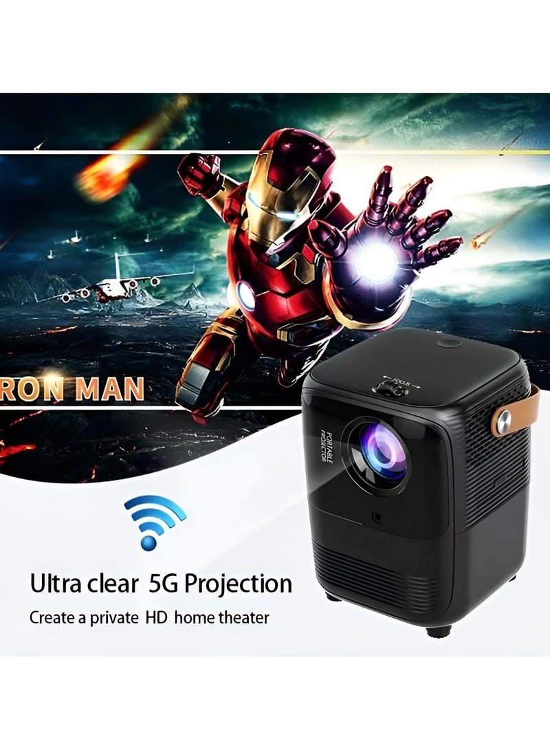 Screen Projector A008 with 5G WiFi & Bluetooth with Quadrangle Trapezoid 1080P Android Projector for Move Music TV Game Casting, Ultra HD Supported, A008 Chip Intelligence Compatible iOS Android Black  - Image 2