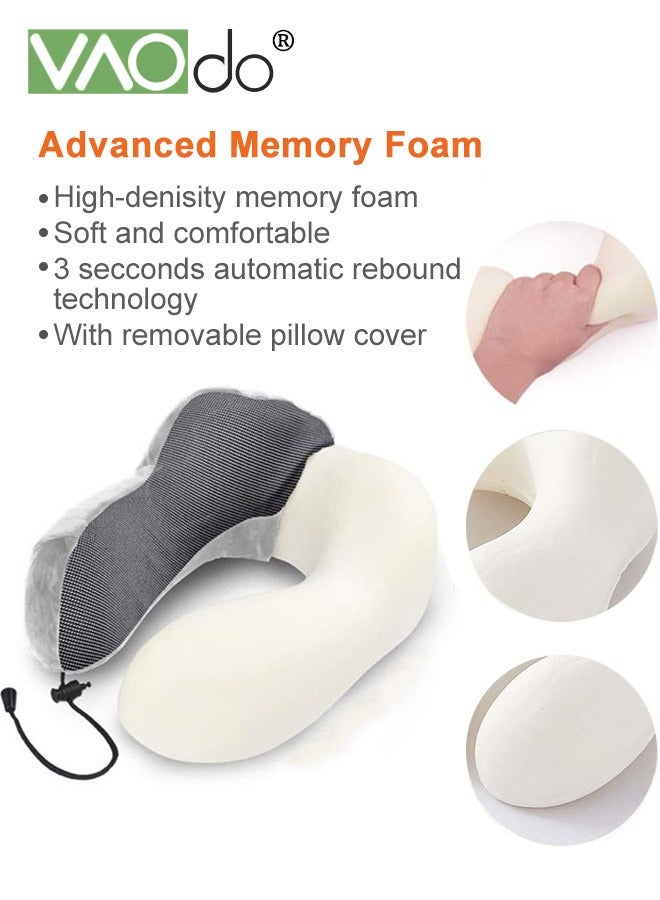 VAOdo Travel Pillow with Earplugs  Best Memory Foam Neck Pillow  Head Support Soft Pillow for Sleeping Rest Airplane Car & Home Use with Storage Bag Sleep Mask and Earplugs Grey - Image 4