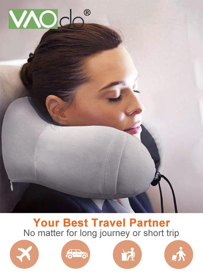 VAOdo Travel Pillow with Earplugs  Best Memory Foam Neck Pillow  Head Support Soft Pillow for Sleeping Rest Airplane Car & Home Use with Storage Bag Sleep Mask and Earplugs Grey - Image 2