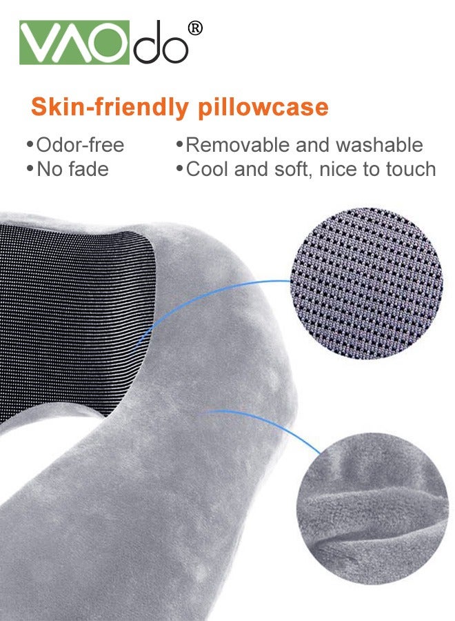 VAOdo Travel Pillow with Earplugs  Best Memory Foam Neck Pillow  Head Support Soft Pillow for Sleeping Rest Airplane Car & Home Use with Storage Bag Sleep Mask and Earplugs Grey - Image 5